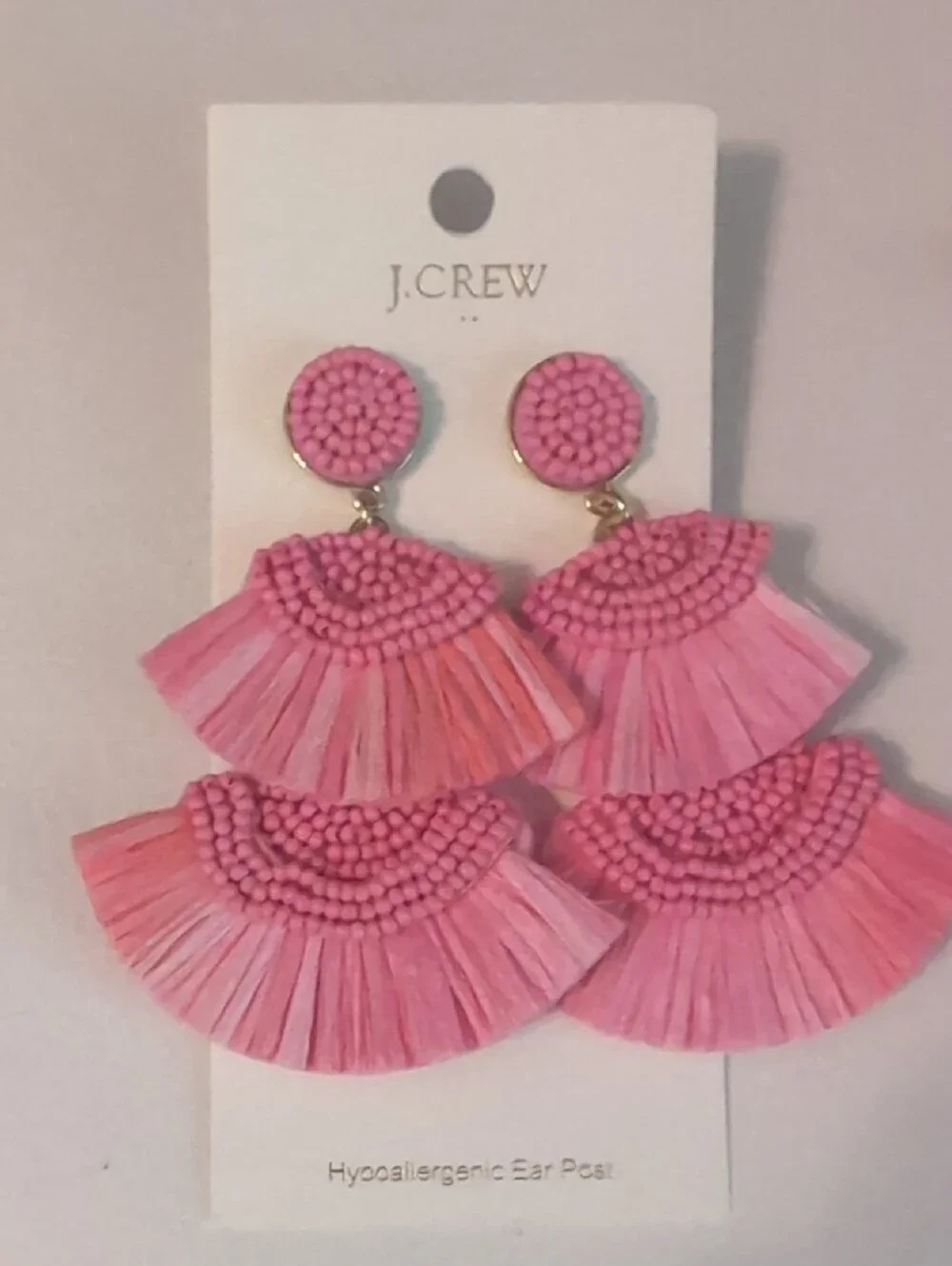 J. Crew Pink Beaded Fringe Drop Earrings - Picture 3 of 4